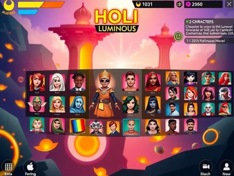 Holi Luminous Marvel gameplay screenshot showing colorful characters and environments